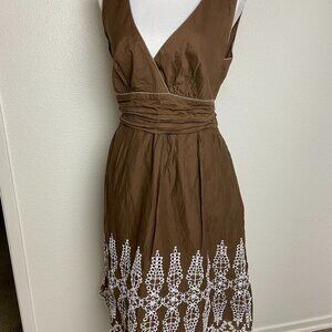 Max Studio Brown Embroidered Wrap Sleeveless Dress Size L